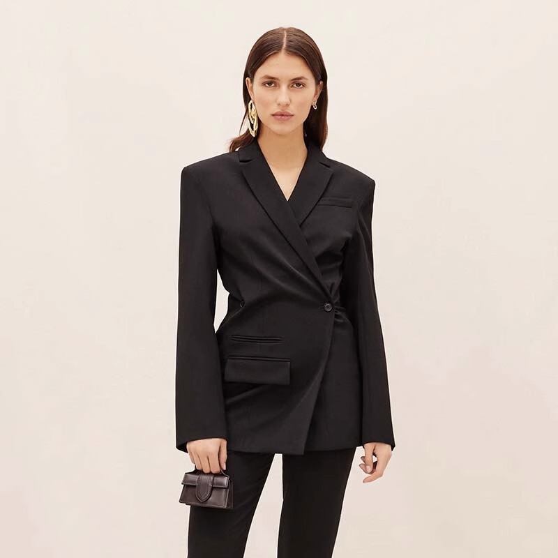 Th~ Row Black Niche Suit Spring & Fall Wool Double-Breasted Oblique Placket Shoulder Pad Women's Casual Suit Jacket for Women