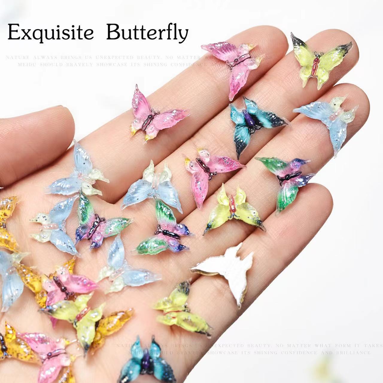 Resina de manicura roja de hadas joyas de mariposa pequeña fresca de dos colores estereoscópica gran mariposa accesorios de uñas de color gradiente