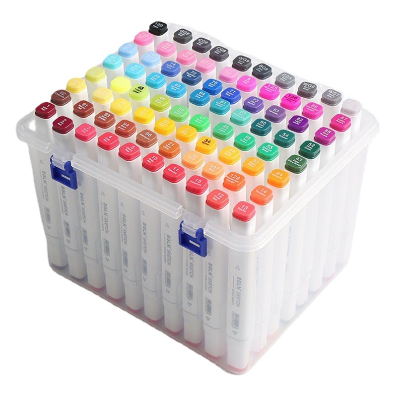 Double head oily white rod marker pen set color pen 80 color transparent box children's art Black Rod painting pen wholesale