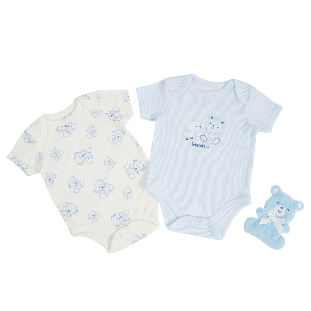 Conjunto de tres piezas de ropa para bebé recién nacido, ropa de dormir, juguetes de confort, pelele triangular para gatear, venta al por mayor transfronteriza 2025