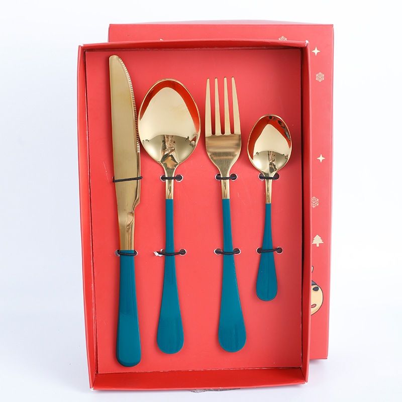 Caja de regalo de Navidad + conjunto de cuatro piezas de oro verde