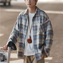 加厚小香风春秋格子外套男生宽松潮流青少年小清新帅气情侣衬衫