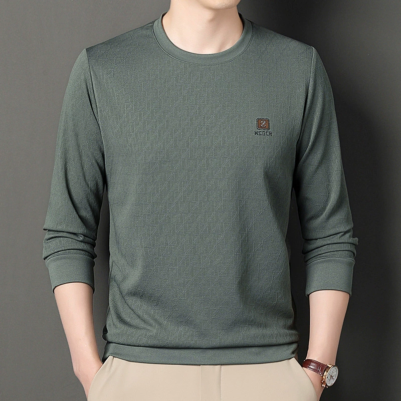 Осень 2023 Футболка с длинными рукавами Мужская нижняя рубашка мужская нижняя рубашка Мужская среднего и молодого возраста с круглым вырезом, модный свитер, Мужской Топ