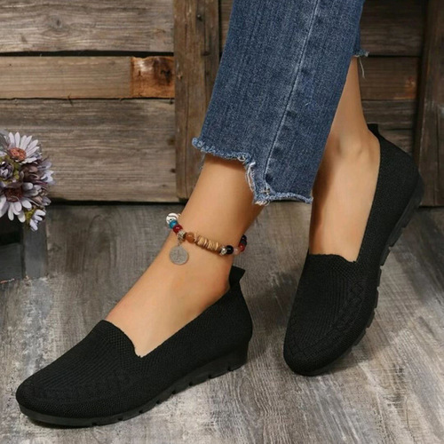 Women's Large 42 Flat Knit Breathable Comfort Casual Fisherman Shoes for Middle-Aged and Elderly Mothers