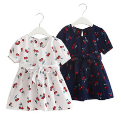 亞馬遜 2022新款外貿童裝 精品女童裙 公主裙 全棉櫻桃連衣裙批發