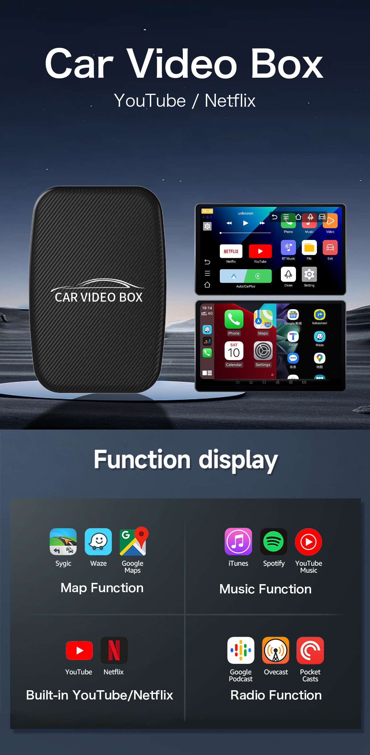 Car Android Box 3 in 1 Wired carplay to Wireless carplay Apple Android Phone Video Box
