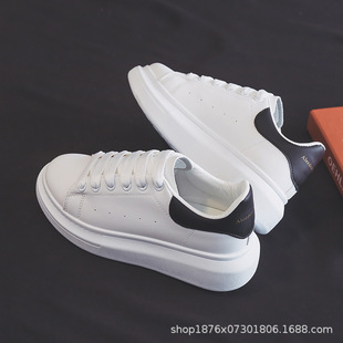 Mcqueen White Shoes for Women 2024 New Versatile Thick Sole Heightening Casual Ins Trbottomy Student K-Style Ulzzang Sneakers