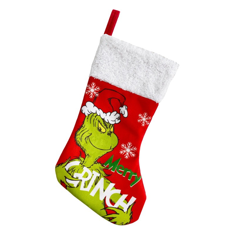 Traje de Navidad calcetines Grinch verde monstruo de piel bolsa de regalo super suave colgante de Navidad chimenea decoración kit suministros