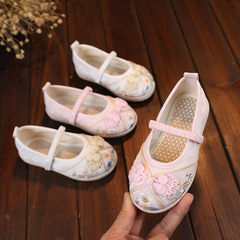 女童漢服鞋2023新款春秋古風繡花鞋公主童鞋古裝鞋子漢鞋布鞋