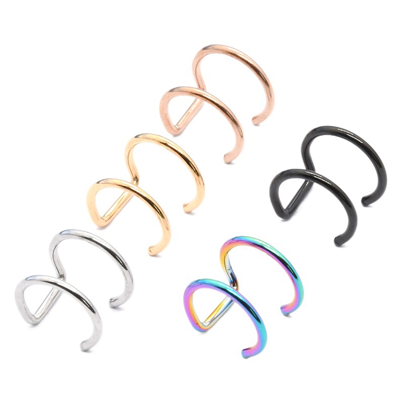Cross-border supply non-pierced double-ring ear clip men's fashionable fake ear studs niche earrings ear ring earrings female ear bone clip wholesale