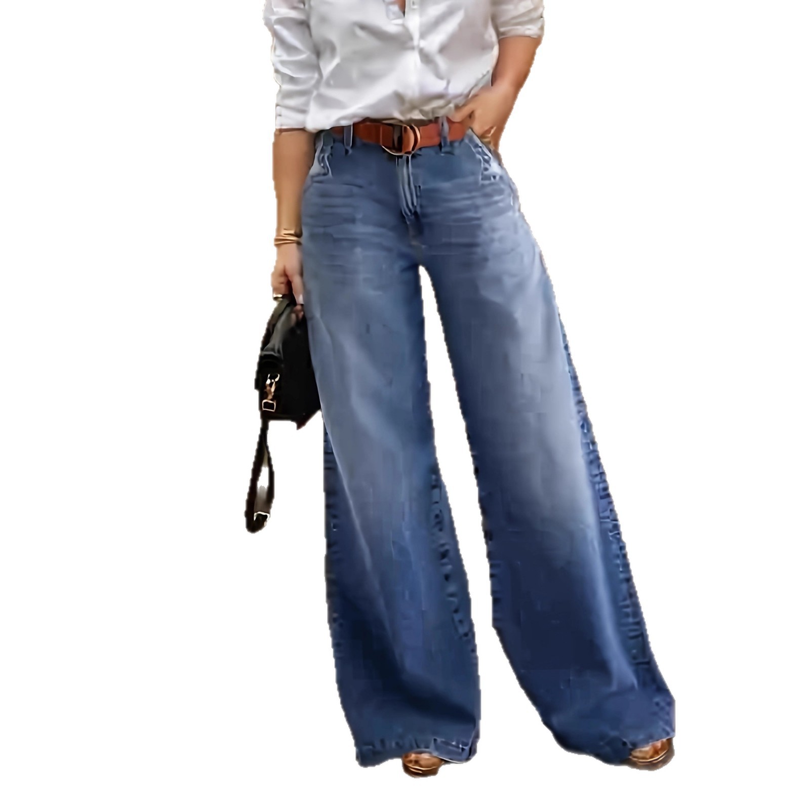 Jeans de Pierna Ancha para Mujer de Mezclilla de Algodón, Cintura Media