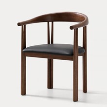 北美黑胡桃木餐椅北欧全实木家用餐厅家具真皮扶手办公椅轻奢全屋