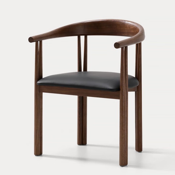 北美黑胡桃木餐椅北欧全实木家用餐厅家具真皮扶手办公椅轻奢全屋