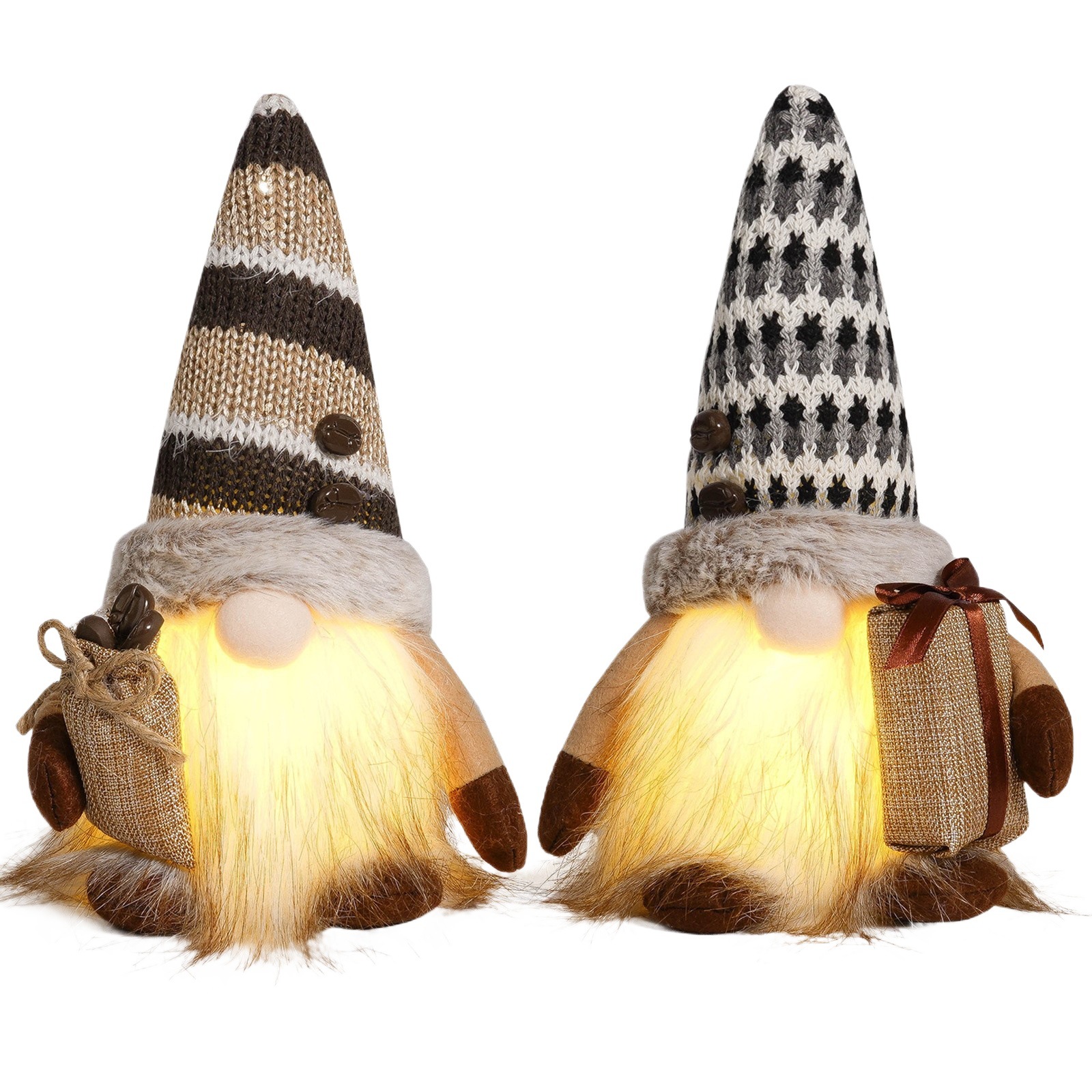 Nuevos productos transfronterizos de café luminoso muñeca sin cara encantadora bolsa de café de punto con luces del duende Rudolph decoración