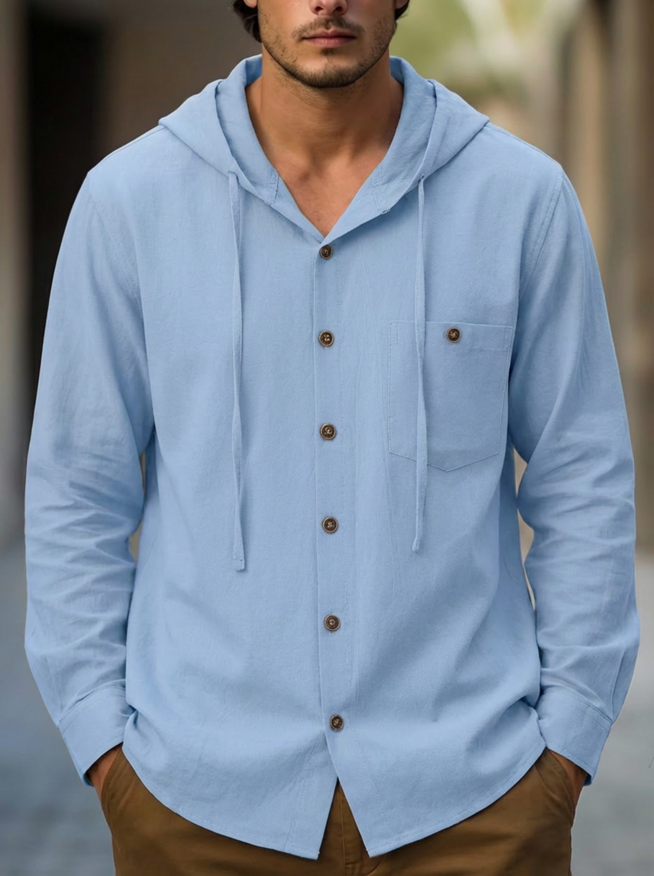 Polo a maniche lunghe con cappuccio da uomo con tasca casual mare_voghion.com