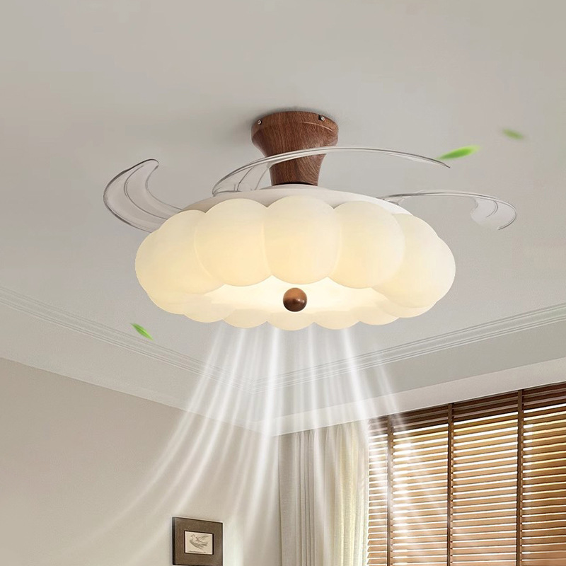 Casagd Bedroom Fan Light, Vintage Style Dining Room and Living Room Silent Invisible Ceiling Fan Light, Cream Cloud Ceiling Light