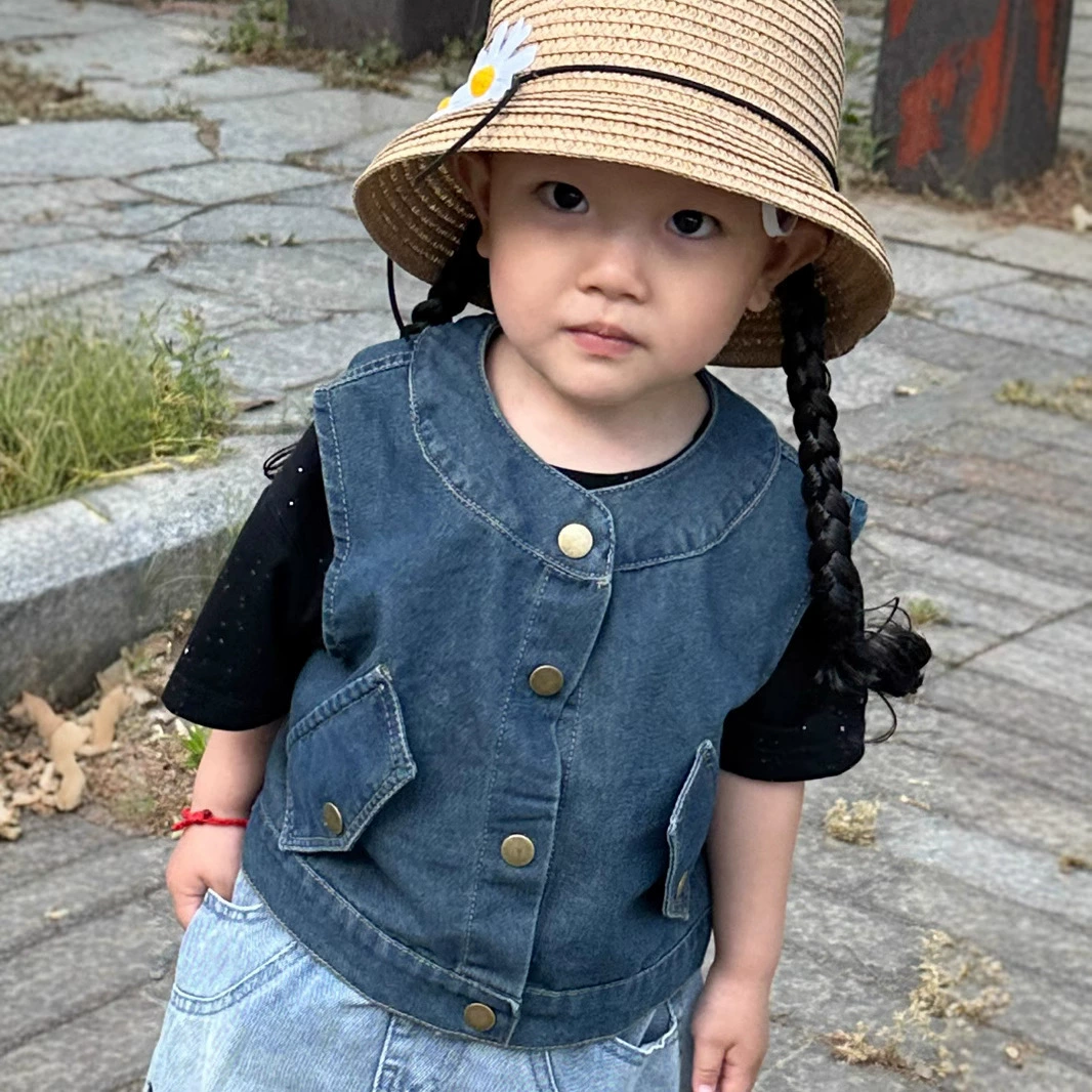 Джинсовый жилет для девочки весна-осень 2025, модный повседневный жилет для малышей, детская весенняя верхняя одежда