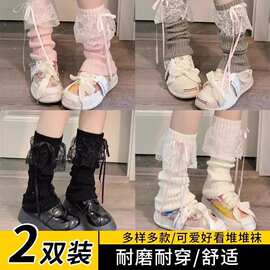 蝴蝶结蕾丝绑带堆堆袜套y2k少女白色亚文化辣妹可爱格纹显瘦