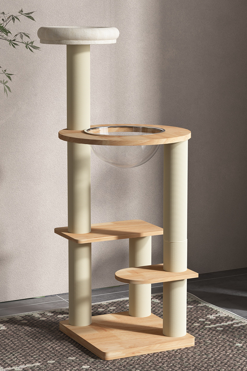 Marco de escalada de gato grande de madera maciza al por mayor plataforma de salto de nido de gato integrada tablero de rasguño cuatro estaciones estante universal espacio cápsula suministros para mascotas