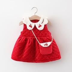 77009女童秋冬新款洋氣加棉連衣裙兒童公主裙寶寶棉服背心裙潮代