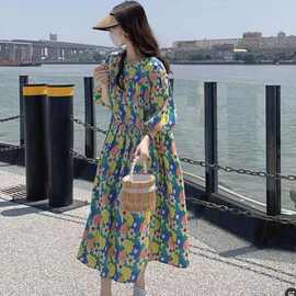 2026新款韩版碎花连衣裙女夏季法式复古泡泡袖遮肉A字长裙度假风