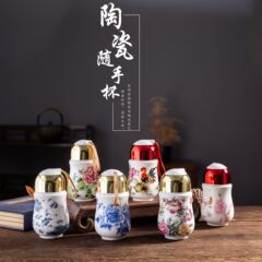 景徳鎮陶磁器保温カップ 家庭用 青花単層 ウエストシェイプ型 車載カップ ビジネスギフトカップ 刻印入りマグカップ