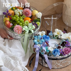 上锦 新品清透圆形盒子PET透明鲜花水果鲜花盒礼品包装盒花艺资材