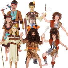 儿童野人表演服装 原始人印第安族人衣服 非洲部落野人猎人演出服
