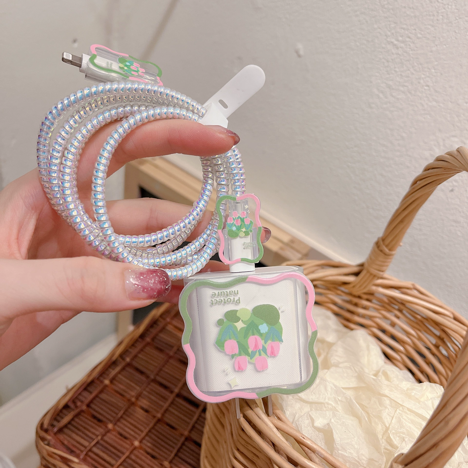 Зеленый тюльпан для iphone Apple зарядное устройство быстрая зарядная головка 18w20w волновой защитный чехол