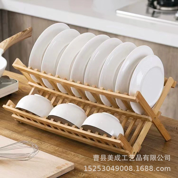 Бамбуковая деревянная сливная полка кухня двухслойная подставка для хранения посуды