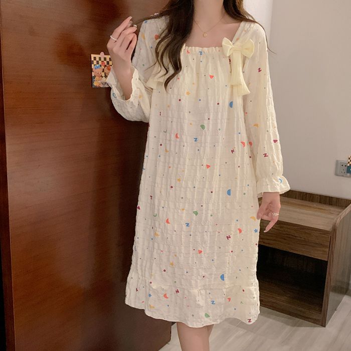 Nube de algodón pijama de primavera y otoño de mujer nuevo tipo con almohadilla de pecho dulce flor triturada pijama de mangas largas princesa ropa de hogar se puede usar fuera