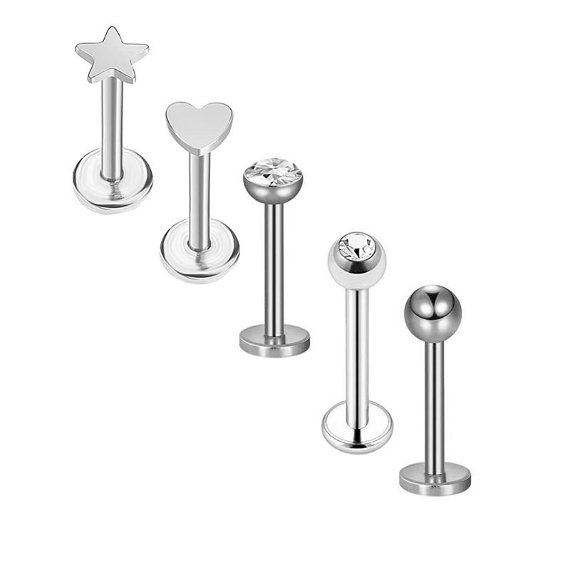 European American Simple Stainless Steel T-Rod Earrings Zircon Ear Nails Korean Screw Ball Distinctive Earrings 5 Pieces detail image 8