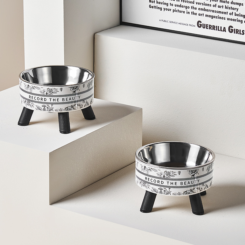 Tazón para gatos retro Tazón para gatos de acero inoxidable Tazón para beber Cuello para mascotas Tazón para pies antideslizante Tazón para gatos antivolcado