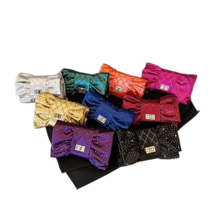 Paquete de cena de damas transfronterizas, paquete de fiesta de lujo ligero de diamante, paquete de cena de mano de arco de arco de oro de alto nivel