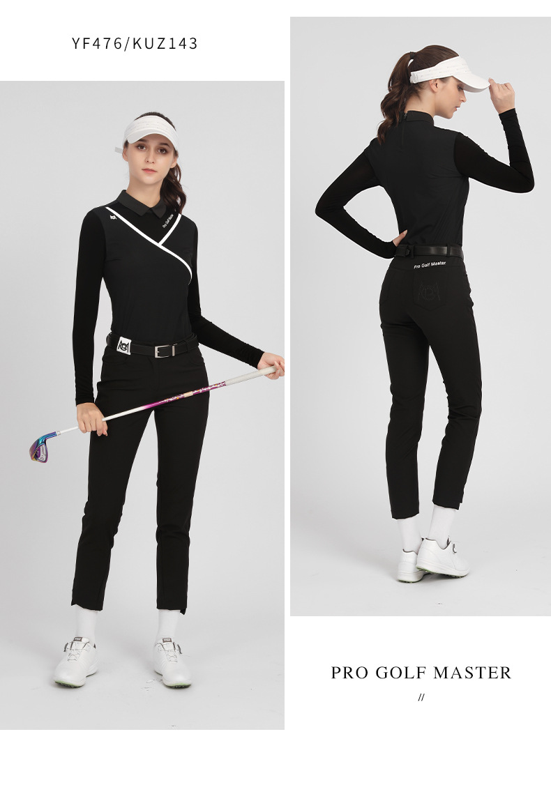 Áo thun golf nữ dài tay mùa hè dây lưng thun thoáng khí — YF476-Đen, YF476-màu trắng chi tiết 5