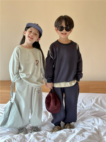 Children's Set 2024 Autumn New Arrival Boys Letter Print Sports Set Baby Sweatshirt and Sweatpants Two-Piece Set Trendy