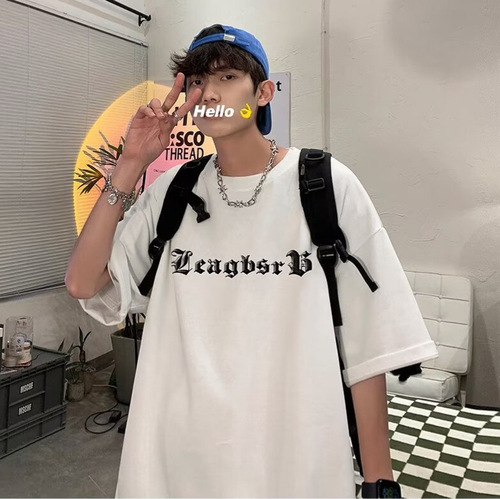 Men's Short Sleeve T-Shirt Summer Trend Brand Printed Clothing Loose Ins Fashion Summer Top Five-and-a-Half-Sleeve