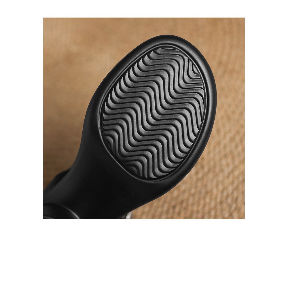 Sandal nữ da cừu mũi cá hở gót, đế dày gót thô 9 cm, quai ngang một dây — đen chi tiết 20