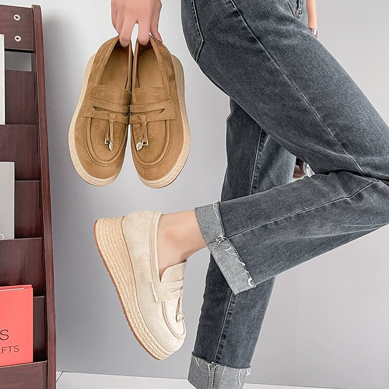 2025 новых женских лоферов на платформе с соломенной подошвой на толстой подошве, туфли-рыбаки без шнуровки на танкетке, повседневная обувь, новинка весны и лета