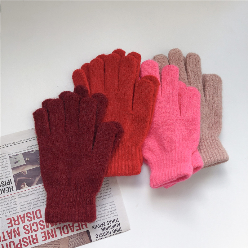 韓國ins 情侶同款分指手套女加厚保暖軟糯糖果色學生騎車防寒手套