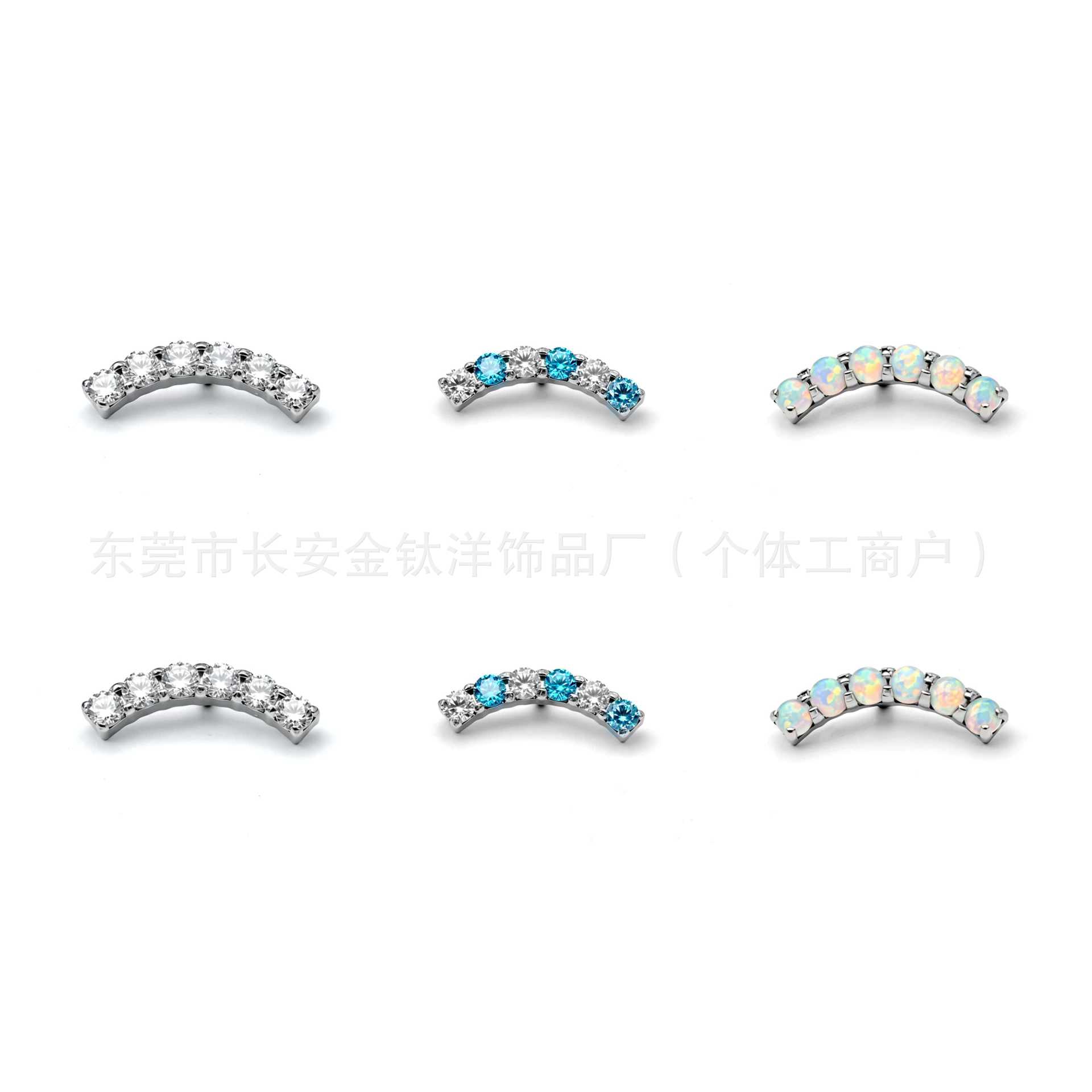 F136 Titanium Six-Row Zircon Lip Piercing Ear Stud Cartilage Stud G23 Titanium Alloy Body Jewelry detail image 5