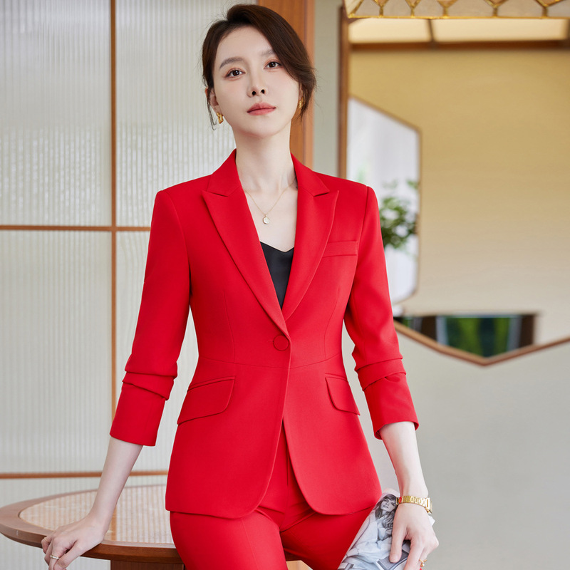 Red suit jacket for women autumn and winter 2023 new high-end business wear suit temperament work clothes small suit