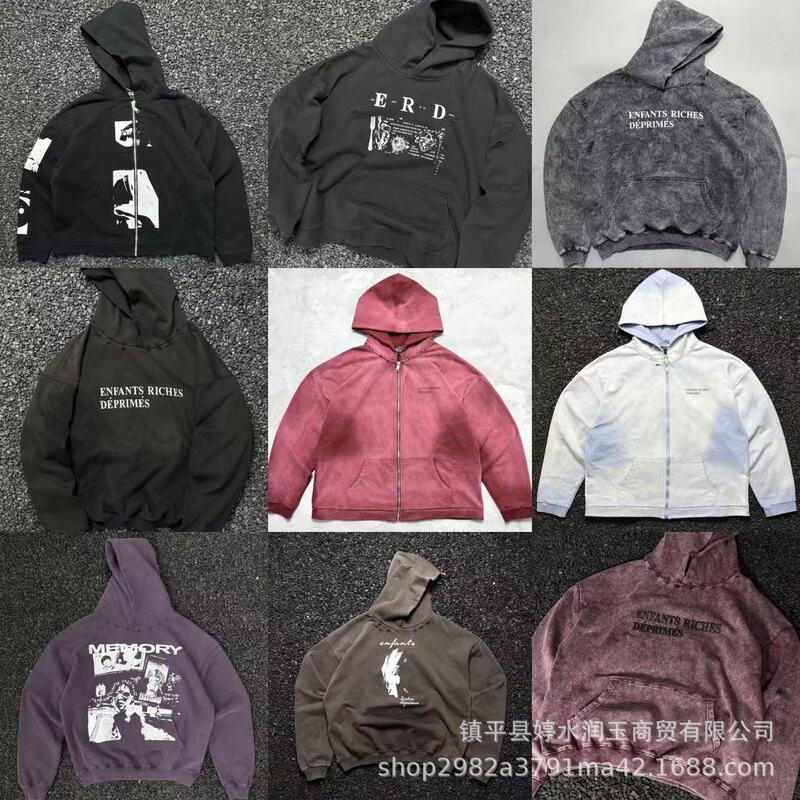正确版忧郁的富二代人像标语破洞拉链连帽卫衣高街潮牌宽松男帽衫|undefined