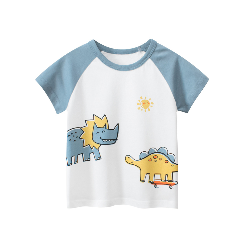 27kids ropa para niños coreanos verano transfronterizo animal dinosaurio dibujos animados niños camiseta de manga corta ropa de bebé al por mayor