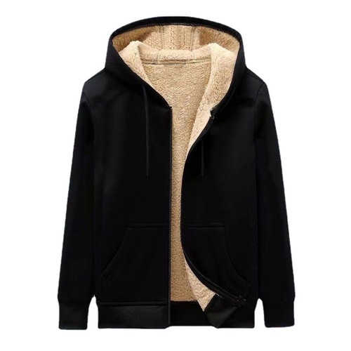 Men's Loose Fit Winter Spring Lamb Wool Sweatshirt, Padded and Thick Warm Casual Hooded Sweatshirt with Zipper Trendy Outerwear