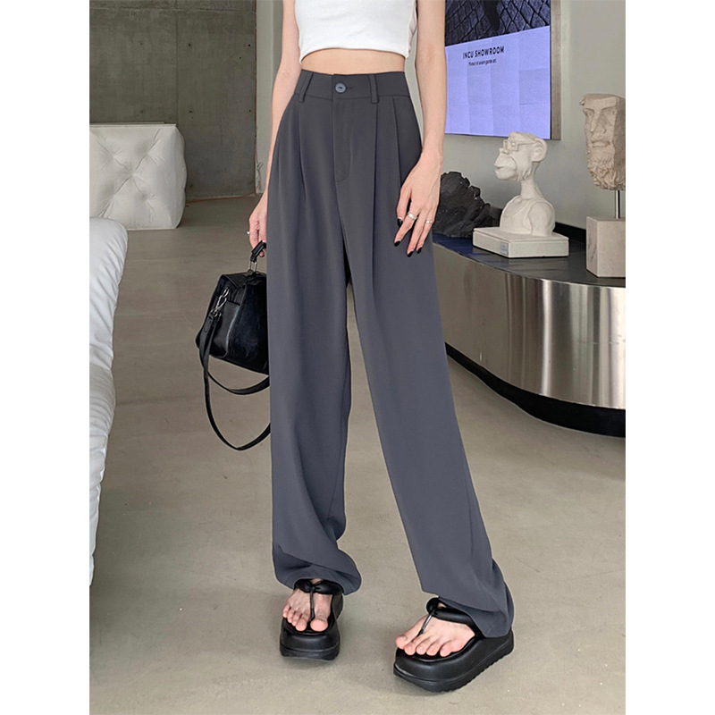 Suit Trousers for Women in Summer, Versatile Work Clothing, High-Waisted, Narrow Version, Floor-Length Trousers for Small People, Straight-Leg Casual Wide-Leg Trousers Suit Trousers for Women in Summer, Versatile Work Clothing, High-Waisted, Narrow Version, Floor-Length Trousers for Small People, Straight-Leg Casual Wide-Leg Trousers