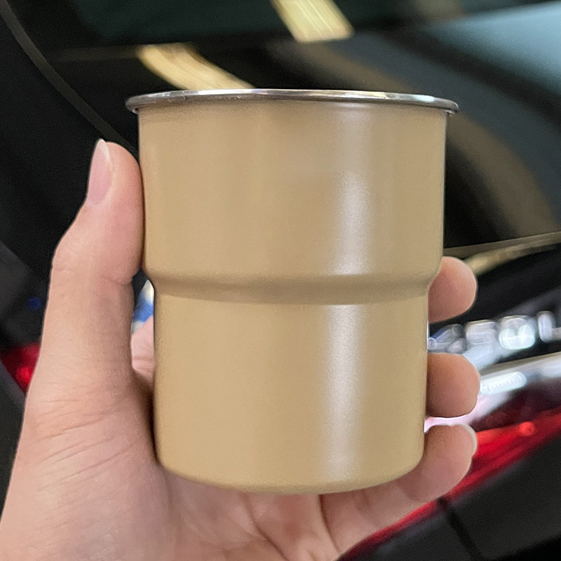 Taza de agua plegable 304 taza de café de acero inoxidable taza de acampamiento al aire libre taza de mango taza de escalones grabación plegable portátil