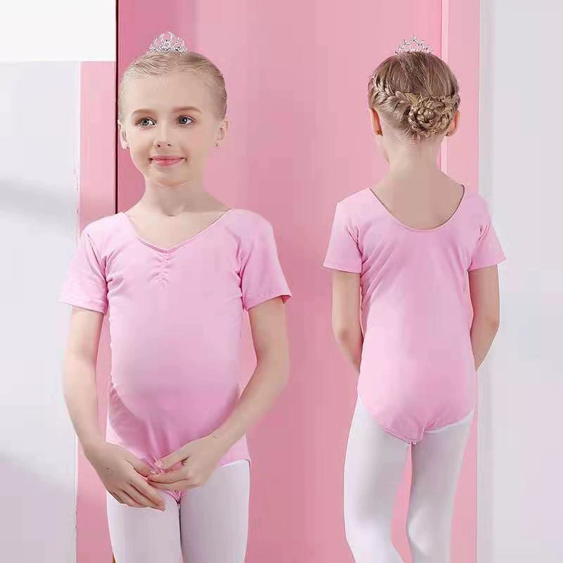 Детская танцевальная одежда, женское летнее цельное балетное платье с короткими рукавами для китайских танцев, открытая Скрытая пряжка, хлопковый логотип для печати