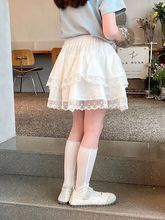 洋气新款2025蛋糕裙儿童网纱安全裤蕾丝短裙白色半身裙夏季女童带