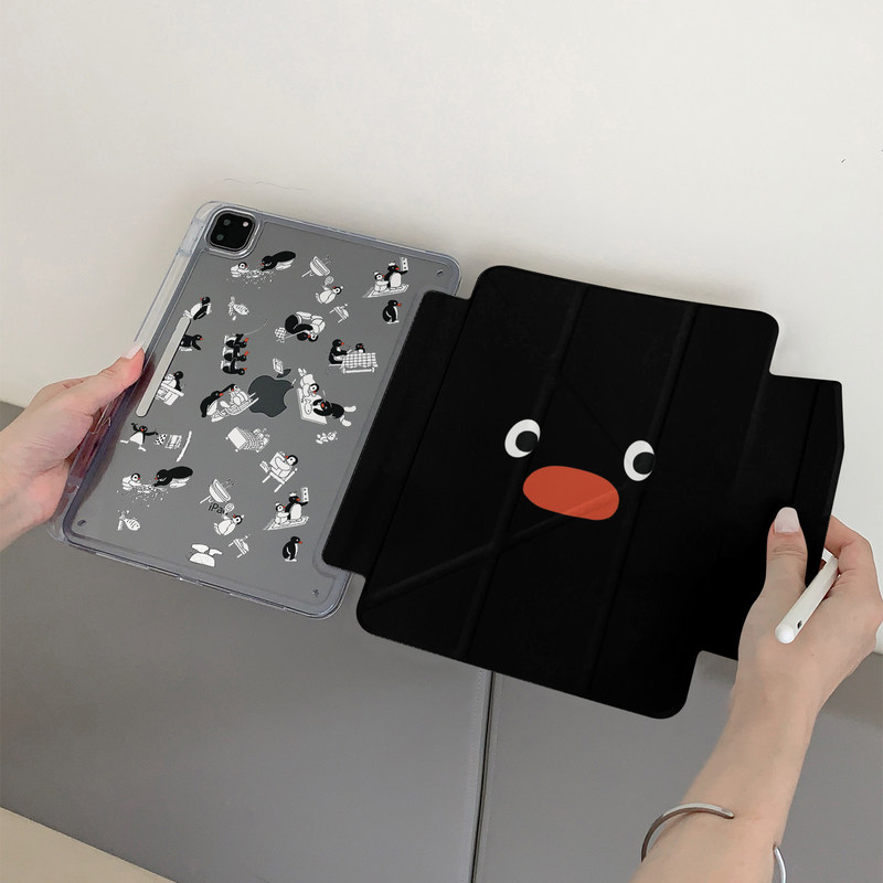 Black pingu illustration Y+ 70% off suitable for ipad11 protective case air8/7/6 new ipad10 with pen slot 1